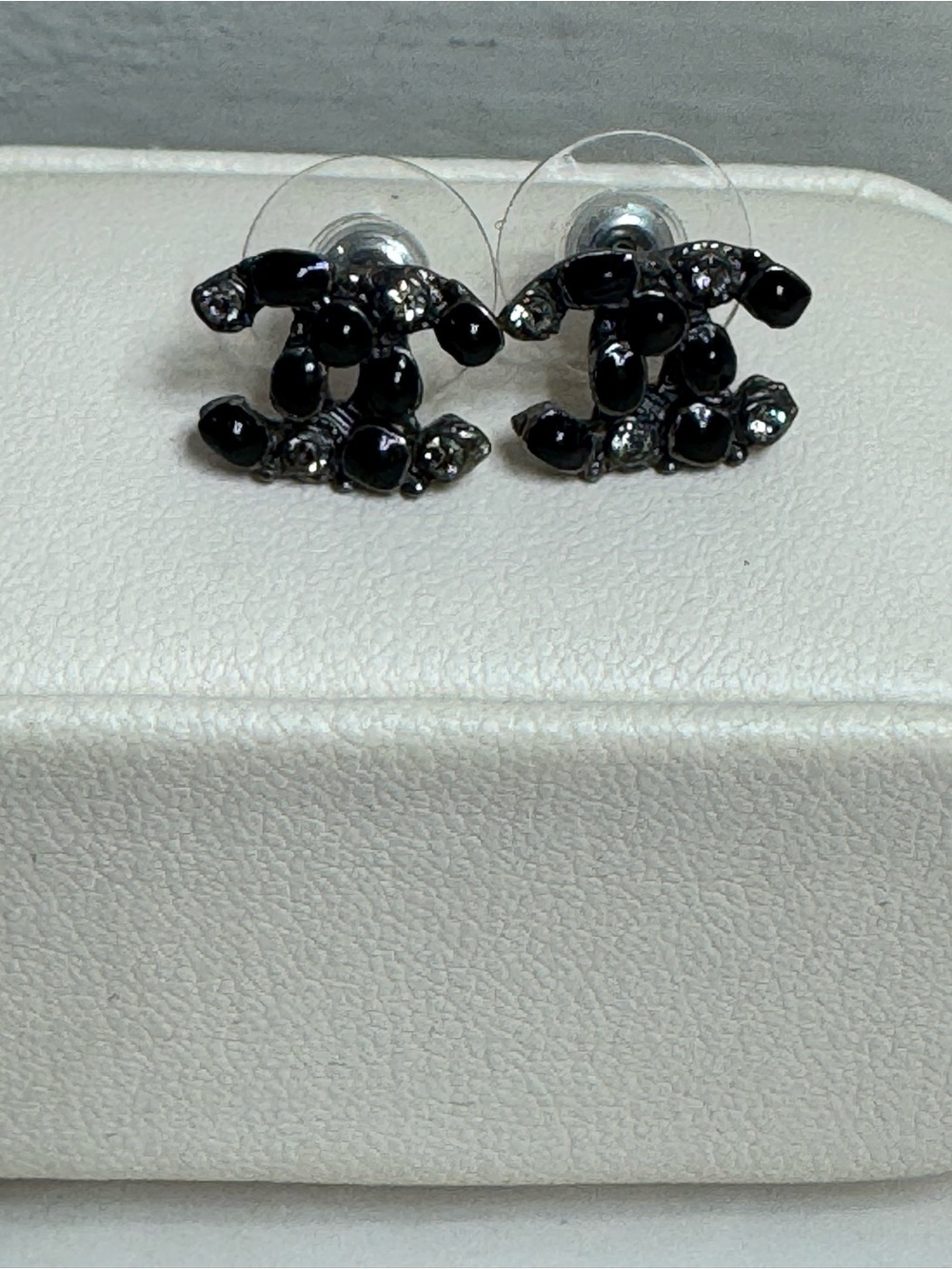 100% Authentic Black Crystal CC Logo Stud Earrings - Women Jewelry